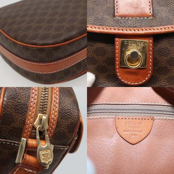 CELINE Macadam Canvas Shoulder Bag Pvc Leather Brown Gold - Picture 11 of 13